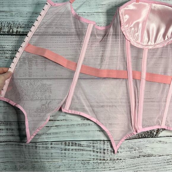 Daisy Corsets Plus Size 5X Lavish Pink Mesh Underwire Bustier Corset Pink - Picture 4 of 15